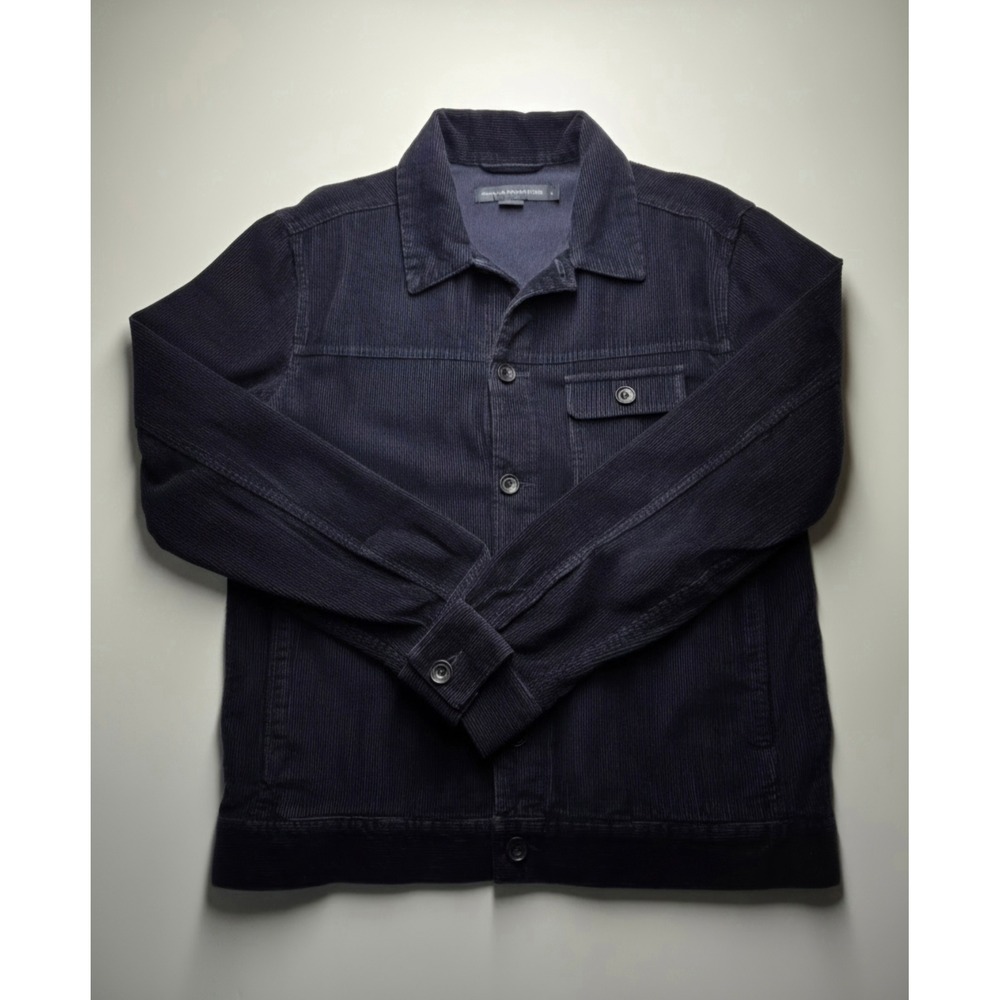 French Connection Mens Corduroy Jacket Navy Blue Button Front Trucker Coat Large